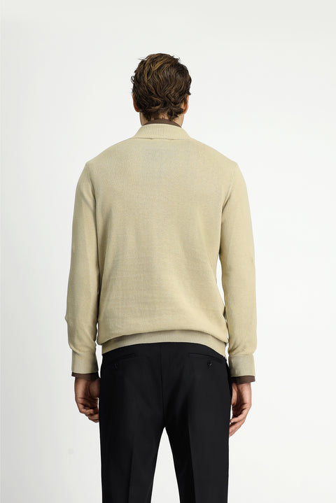 Orta Bej Yarım Balıkçı Yaka Regular Fit Fermuarlı Kaşmirli Triko Kazak