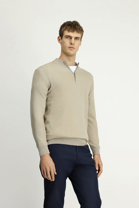 Orta Vizon Yarım Balıkçı Yaka Regular Fit Fermuarlı Kaşmirli Triko Kazak