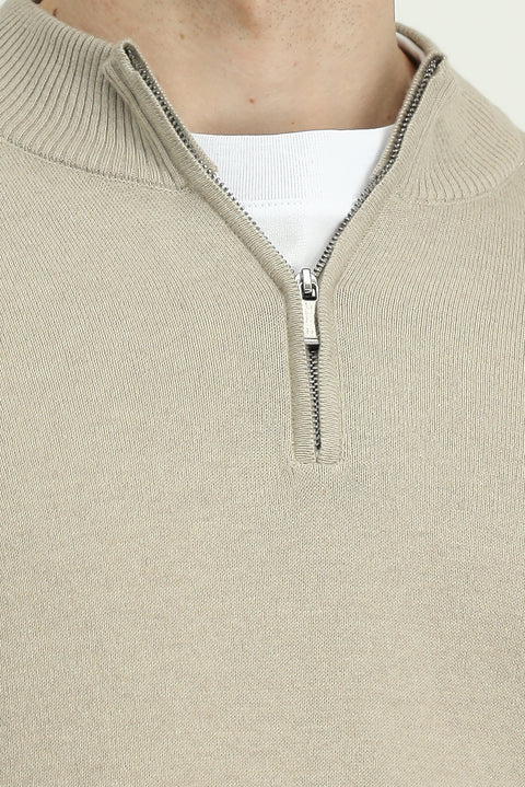 Orta Vizon Yarım Balıkçı Yaka Regular Fit Fermuarlı Kaşmirli Triko Kazak