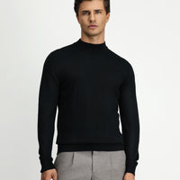 Siyah Yarım Balıkçı Yaka Regular Fit Yünlü Triko Kazak