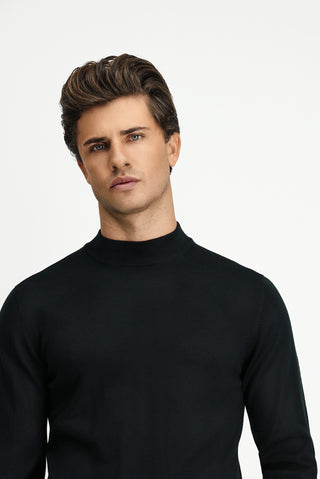  Siyah Yarım Balıkçı Yaka Regular Fit Yünlü Triko Kazak
