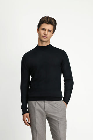  Siyah Yarım Balıkçı Yaka Regular Fit Yünlü Triko Kazak