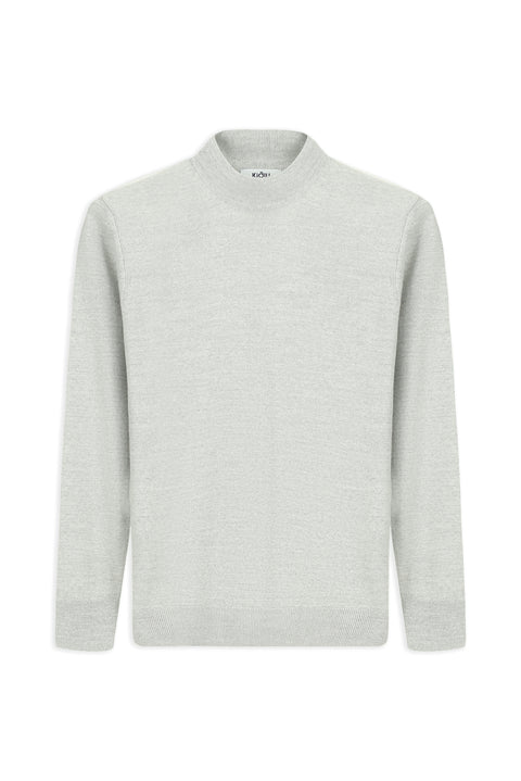 Açık Gri Melanj Yarım Balıkçı Yaka Regular Fit Yünlü Basic Örme Triko Kazak