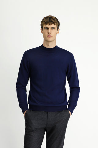  Koyu Lacivert Yarım Balıkçı Yaka Regular Fit Yünlü Triko Kazak