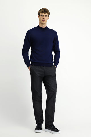  Koyu Lacivert Yarım Balıkçı Yaka Regular Fit Yünlü Basic Örme Triko Kazak