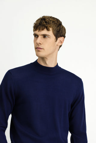  Koyu Lacivert Yarım Balıkçı Yaka Regular Fit Yünlü Triko Kazak