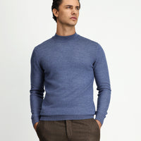 İndigo Melanj Yarım Balıkçı Yaka Regular Fit Yünlü Triko Kazak