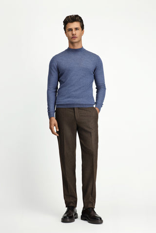  İndigo Melanj Yarım Balıkçı Yaka Regular Fit Yünlü Triko Kazak