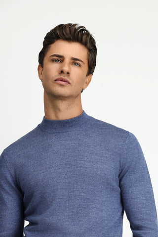  İndigo Melanj Yarım Balıkçı Yaka Regular Fit Yünlü Triko Kazak