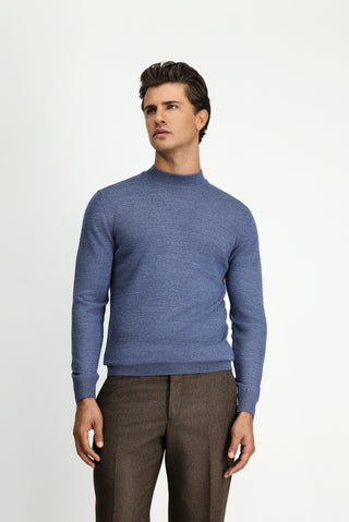  İndigo Melanj Yarım Balıkçı Yaka Regular Fit Yünlü Triko Kazak