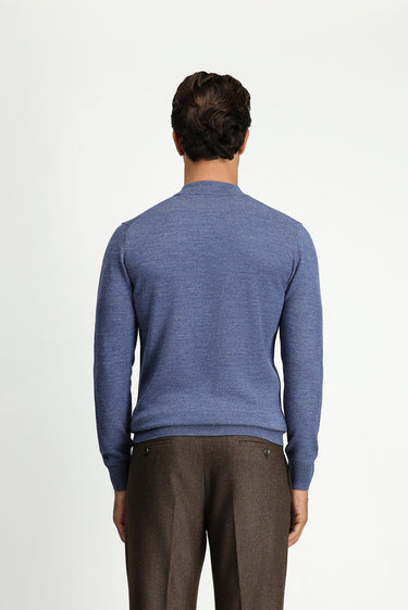 İndigo Melanj Yarım Balıkçı Yaka Regular Fit Yünlü Triko Kazak