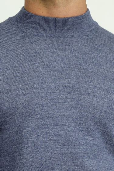 İndigo Melanj Yarım Balıkçı Yaka Regular Fit Yünlü Triko Kazak