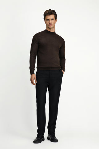  Koyu Kahve Melanj Yarım Balıkçı Yaka Regular Fit Yünlü Triko Kazak