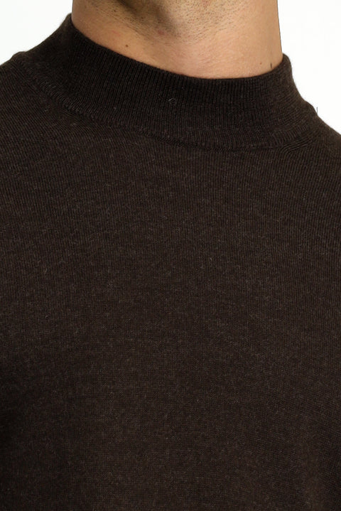 Koyu Kahve Melanj Yarım Balıkçı Yaka Regular Fit Yünlü Basic Örme Triko Kazak