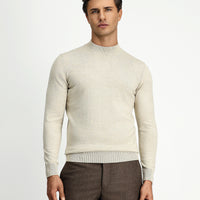 Açık Bej Yarım Balıkçı Yaka Regular Fit Yünlü Triko Kazak