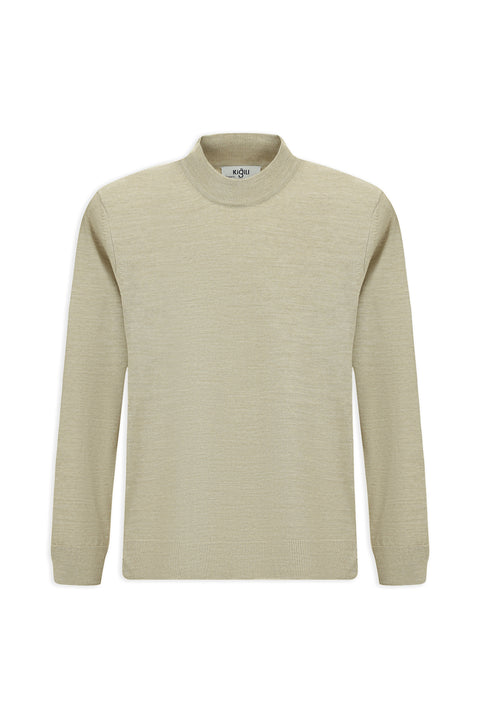 Açık Bej Yarım Balıkçı Yaka Regular Fit Yünlü Basic Örme Triko Kazak