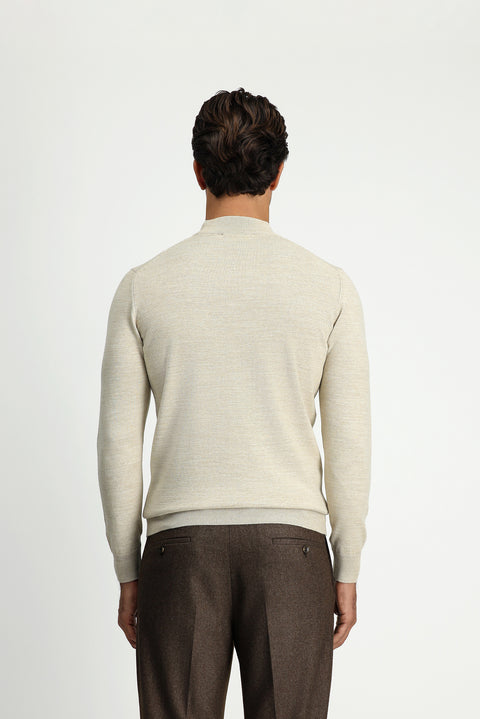 Açık Bej Yarım Balıkçı Yaka Regular Fit Yünlü Basic Örme Triko Kazak