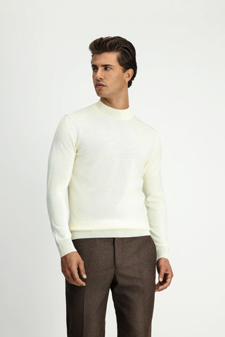  Ekru Yarım Balıkçı Yaka Regular Fit Yünlü Triko Kazak