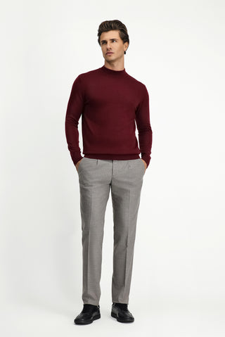  Koyu Bordo Yarım Balıkçı Yaka Regular Fit Yünlü Triko Kazak