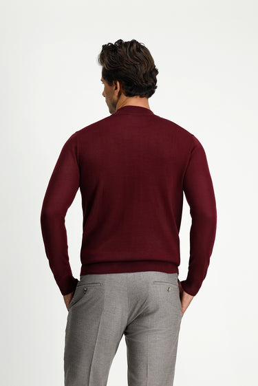 Koyu Bordo Yarım Balıkçı Yaka Regular Fit Yünlü Triko Kazak