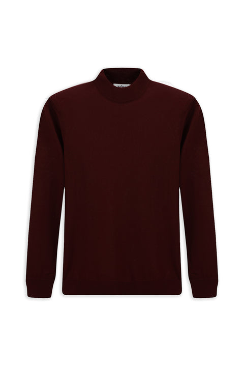 Koyu Bordo Yarım Balıkçı Yaka Regular Fit Yünlü Basic Örme Triko Kazak