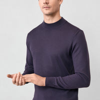 Koyu Mor Yarım Balıkçı Yaka Regular Fit Yünlü Basic Örme Triko Kazak