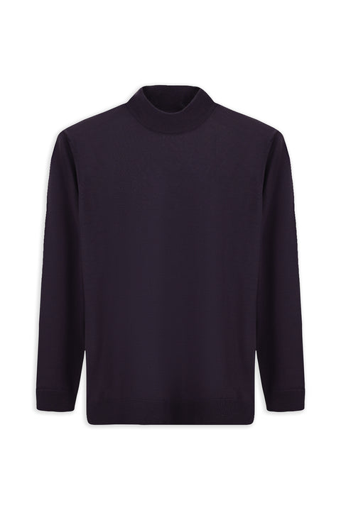 Dark Purple Semi-Turtleneck Regular Fit Wool Basic Knitted Sweater