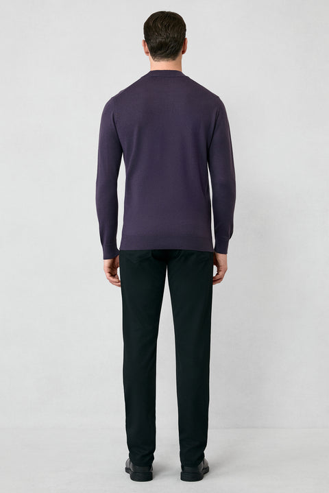 Koyu Mor Yarım Balıkçı Yaka Regular Fit Yünlü Basic Örme Triko Kazak