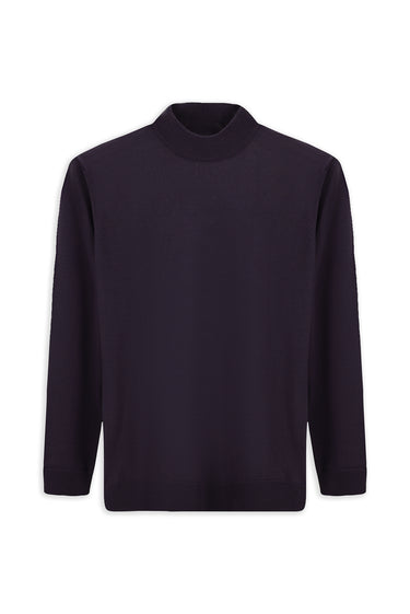  Koyu Mor Yarım Balıkçı Yaka Regular Fit Yünlü Örme Triko Kazak