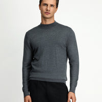 Orta Anrasit Melanj Yarım Balıkçı Yaka Regular Fit Yünlü Triko Kazak