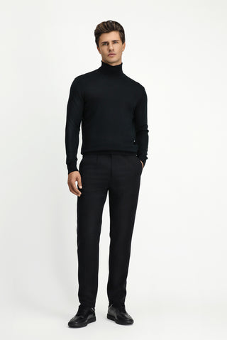  Siyah Balıkçı Yaka Regular Fit Yünlü Triko Kazak