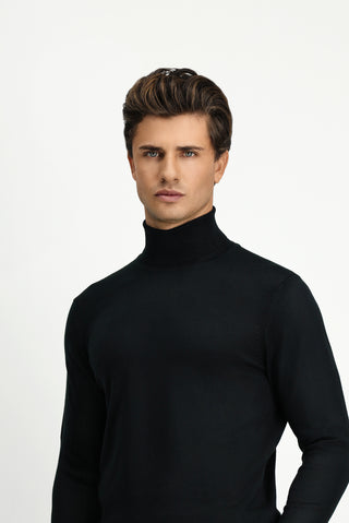  Siyah Balıkçı Yaka Regular Fit Yünlü Triko Kazak