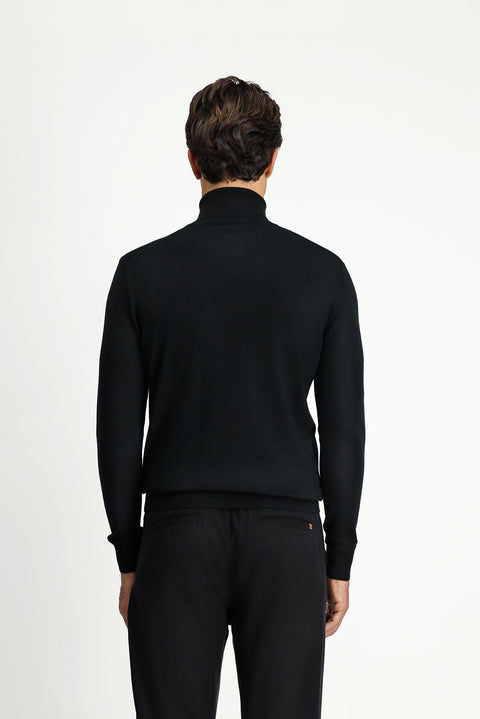 Siyah Balıkçı Yaka Regular Fit Sıcak Tutan Yünlü Triko Kazak