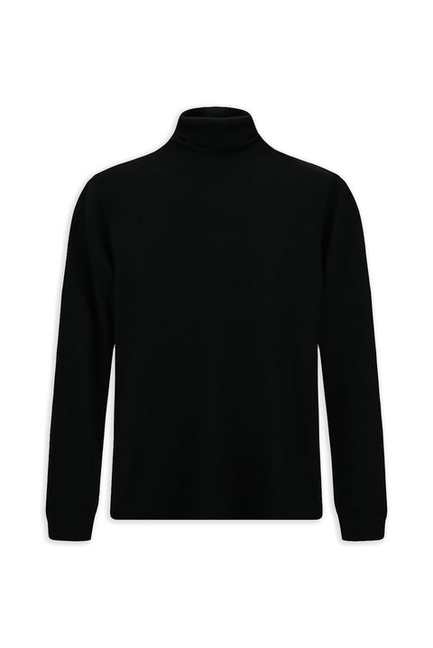 Siyah Balıkçı Yaka Regular Fit Sıcak Tutan Yünlü Triko Kazak