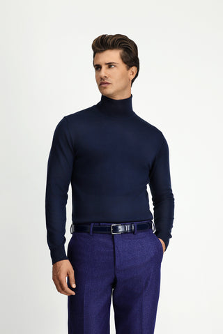  Koyu Lacivert Balıkçı Yaka Regular Fit Yünlü Triko Kazak