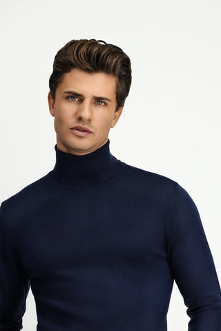  Koyu Lacivert Balıkçı Yaka Regular Fit Yünlü Triko Kazak
