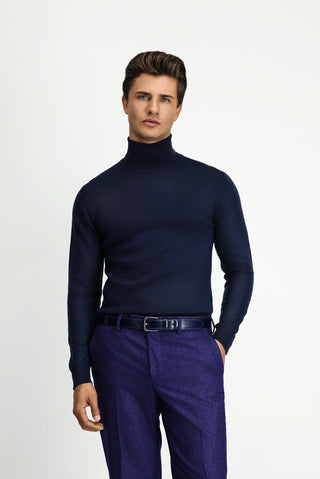 Koyu Lacivert Balıkçı Yaka Regular Fit Yünlü Triko Kazak