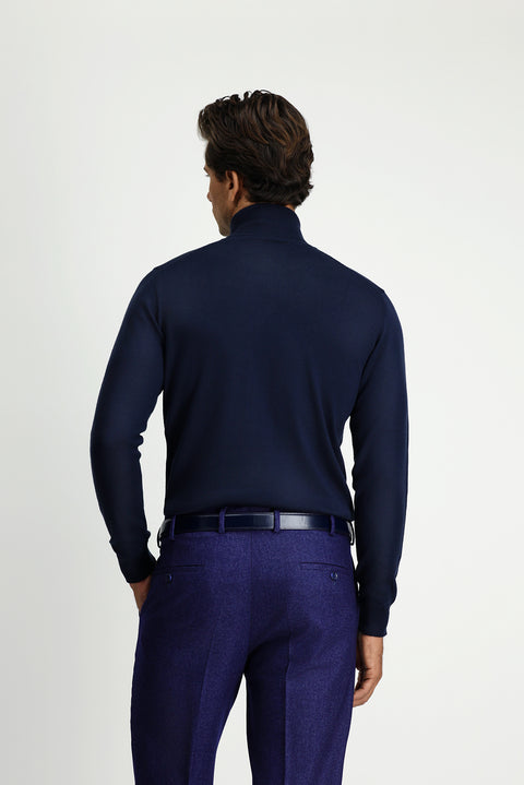 Koyu Lacivert Balıkçı Yaka Regular Fit Sıcak Tutan Yünlü Triko Kazak