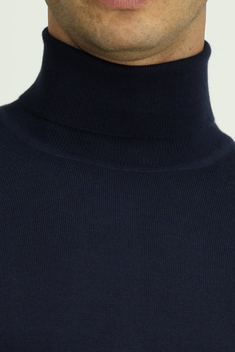 Koyu Lacivert Balıkçı Yaka Regular Fit Sıcak Tutan Yünlü Triko Kazak