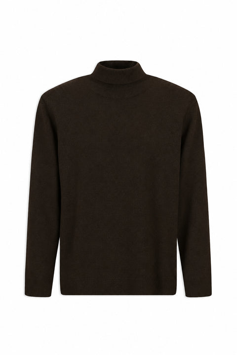 Dark Brown Melange Turtleneck Regular Fit Warm Wool Knit Sweater