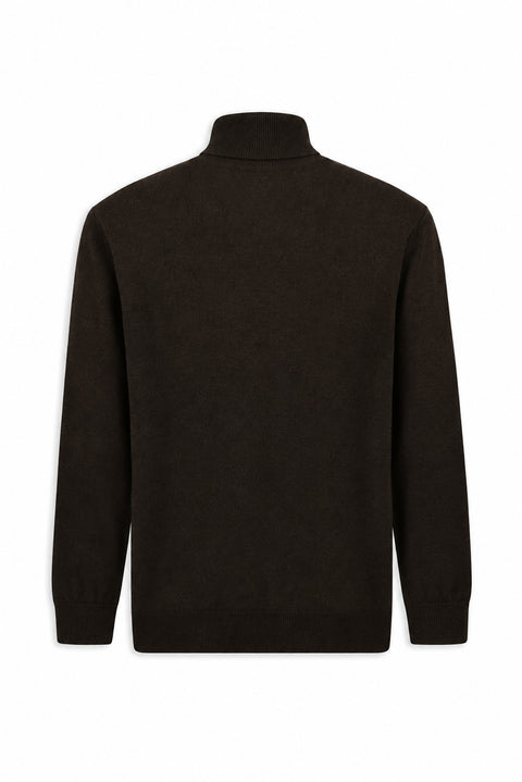 Dark Brown Melange Turtleneck Regular Fit Warm Wool Knit Sweater