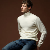 Ekru Balıkçı Yaka Regular Fit Yünlü Triko Kazak