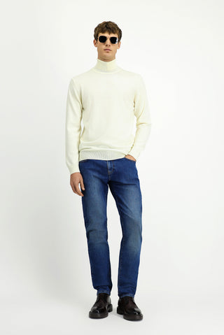  Ekru Balıkçı Yaka Regular Fit Yünlü Triko Kazak