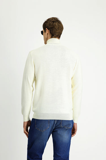 Ekru Balıkçı Yaka Regular Fit Yünlü Triko Kazak
