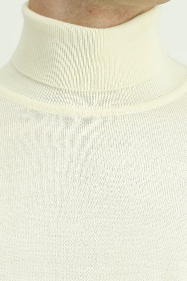 Ekru Balıkçı Yaka Regular Fit Yünlü Triko Kazak
