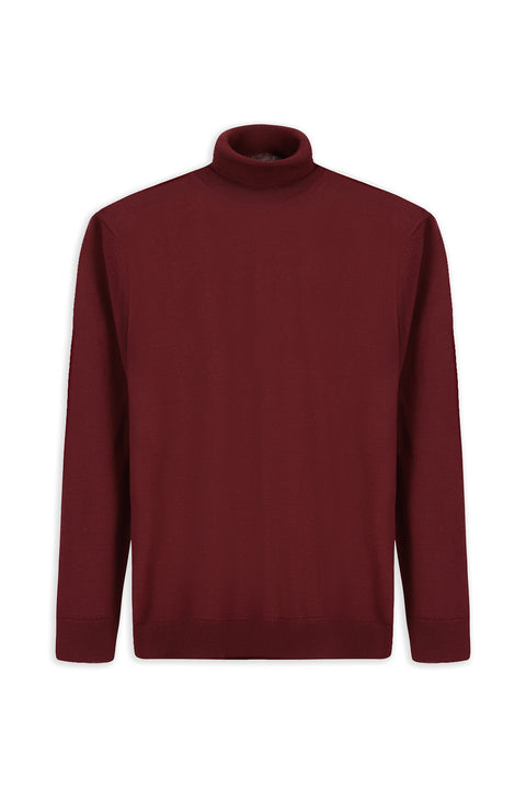 Koyu Bordo Balıkçı Yaka Regular Fit Sıcak Tutan Yünlü Triko Kazak