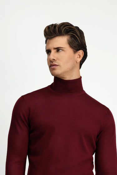  Koyu Bordo Balıkçı Yaka Regular Fit Yünlü Triko Kazak