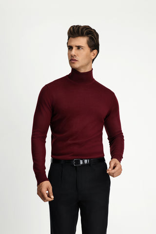  Koyu Bordo Balıkçı Yaka Regular Fit Sıcak Tutan Yünlü Triko Kazak