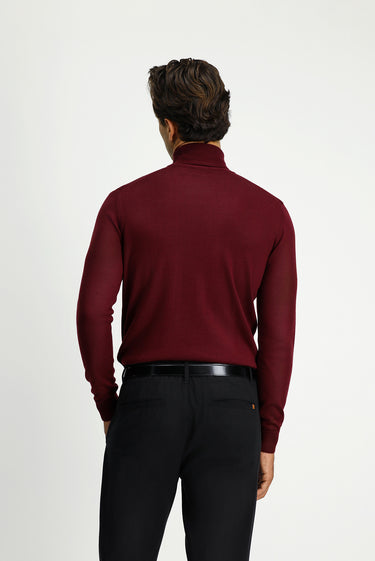 Koyu Bordo Balıkçı Yaka Regular Fit Yünlü Triko Kazak