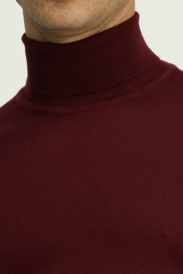 Koyu Bordo Balıkçı Yaka Regular Fit Yünlü Triko Kazak